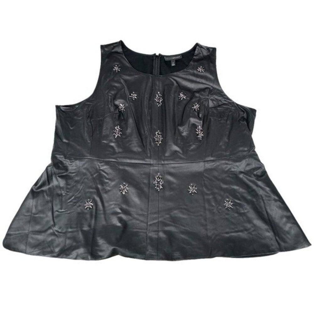Lane Bryant Plus Size 26 Faux Leather Embellished Sleeveless Blouse Peplum Black